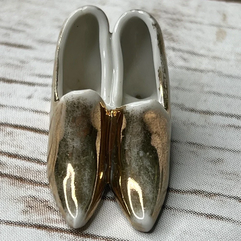 Vintage Miniature Shoe Collection Multicolor Porcelain Glass Wood Shelves OS